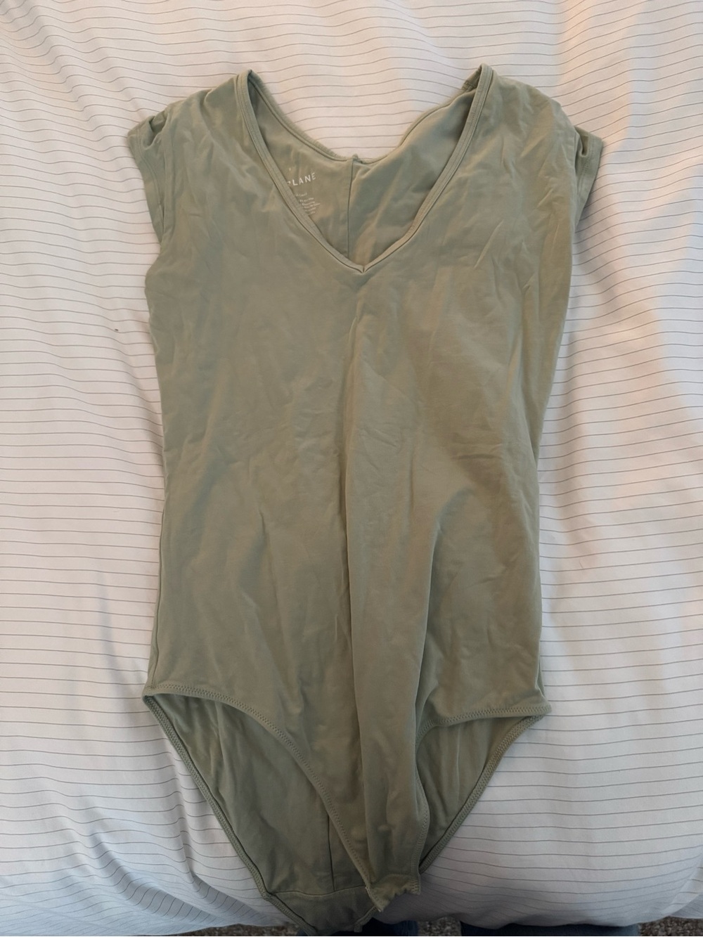Everlane Olive V-Neck Ballet Bodysuit